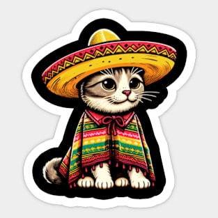 Cinco De Mayo Funny Mexican Cat Sombrero Poncho Men Women Sticker